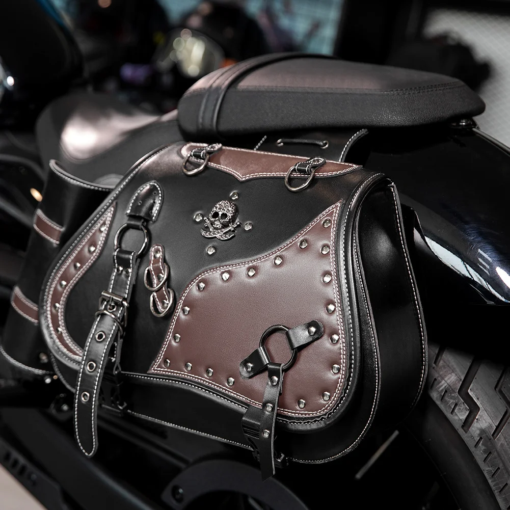 Softail Saddlebags - Retro Series Leather Motorcycle Set - Image 10