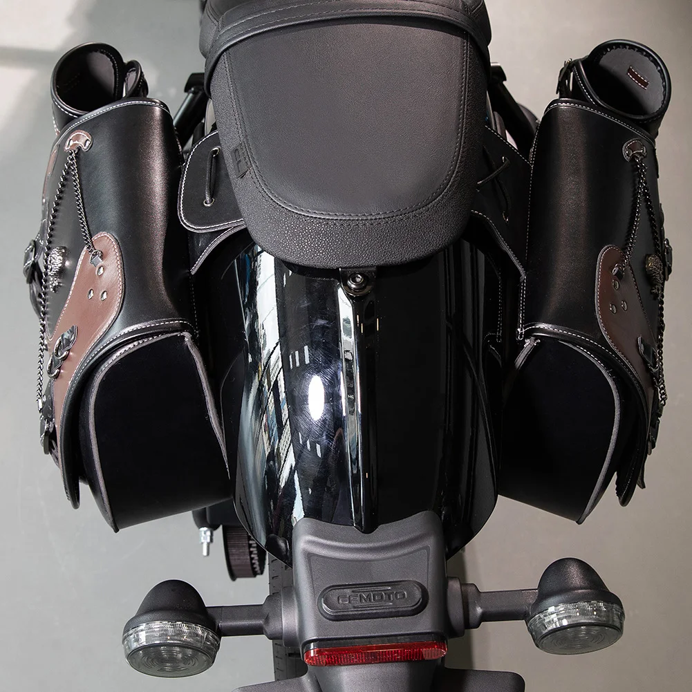 Softail Saddlebags - Retro Series Leather Motorcycle Set - Image 14