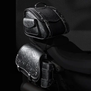 Vintage Leather Saddlebags - Studded Deluxe Motorcycle Bag