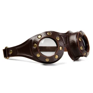 Steampunk Round Goggles - Coffee Frame Silver Lens