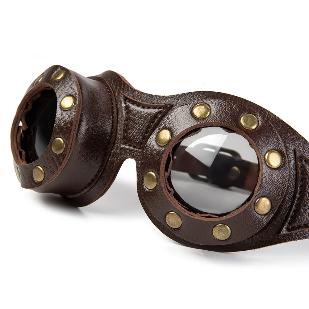 Steampunk Round Goggles - Coffee Frame Silver Lens - 图片 2
