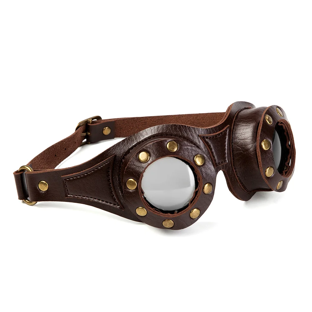 Steampunk Round Goggles - Coffee Frame Silver Lens - 图片 5