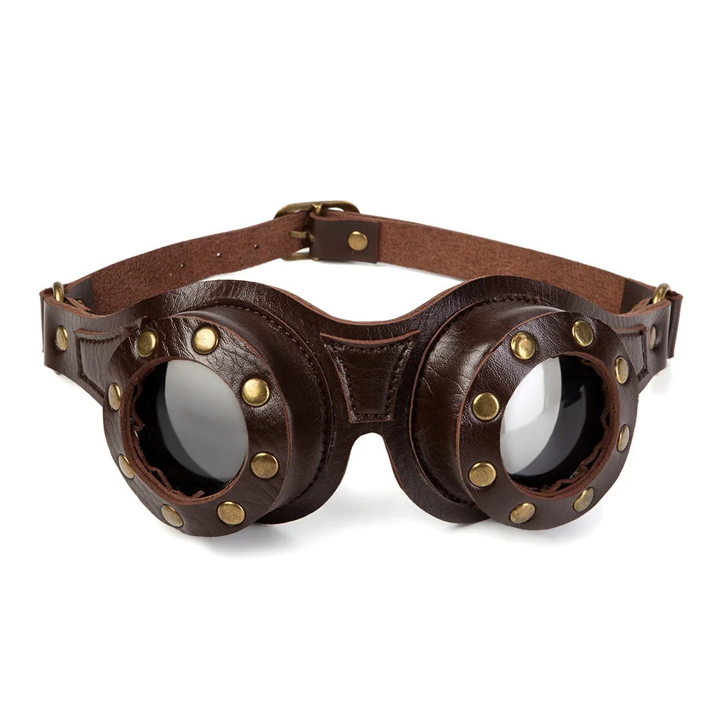 Steampunk Round Goggles - Coffee Frame Silver Lens - 图片 7