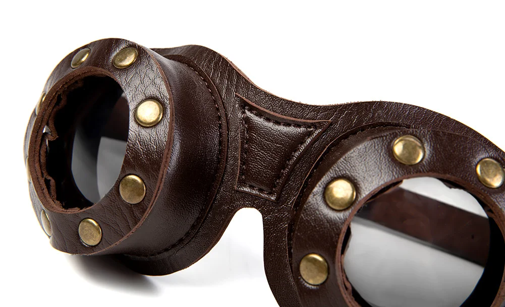 Steampunk Round Goggles - Coffee Frame Silver Lens - 图片 9