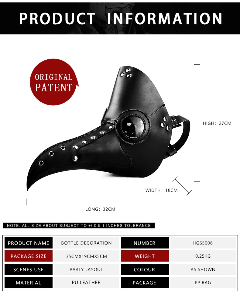 Steampunk Plague Doctor Mask - PU Leather - 图片 5