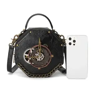 Steampunk Crossbody Saddle Bag – Hexagonal Rivet Chain