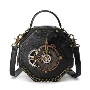 Steampunk Crossbody Saddle Bag – Hexagonal Rivet Chain
